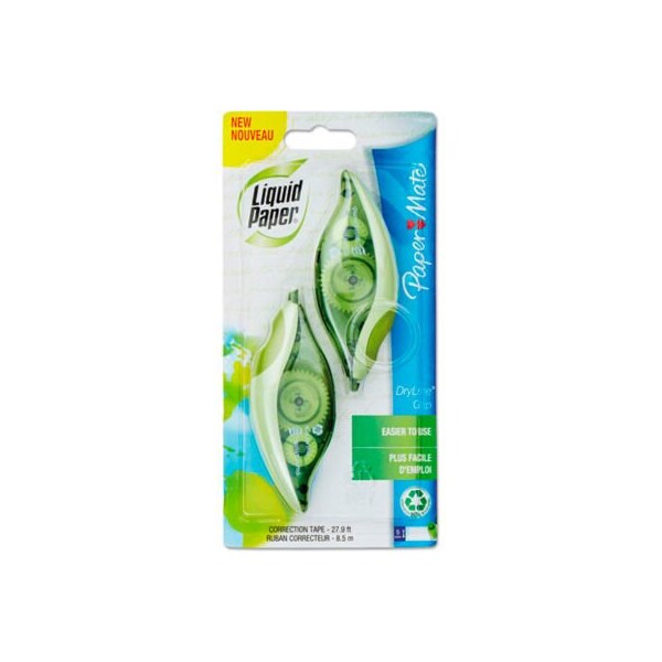 Paper Mate Liquid Paper DryLine Grip Recycled Correction Tape, 1/5 in x 335 in, White, 2/Pack 1744480 - main